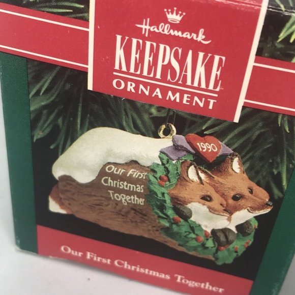 Hallmark Keepsake Ornament Our First Christmas Together 1990 Fox Couple Vintage - Picture 1 of 12